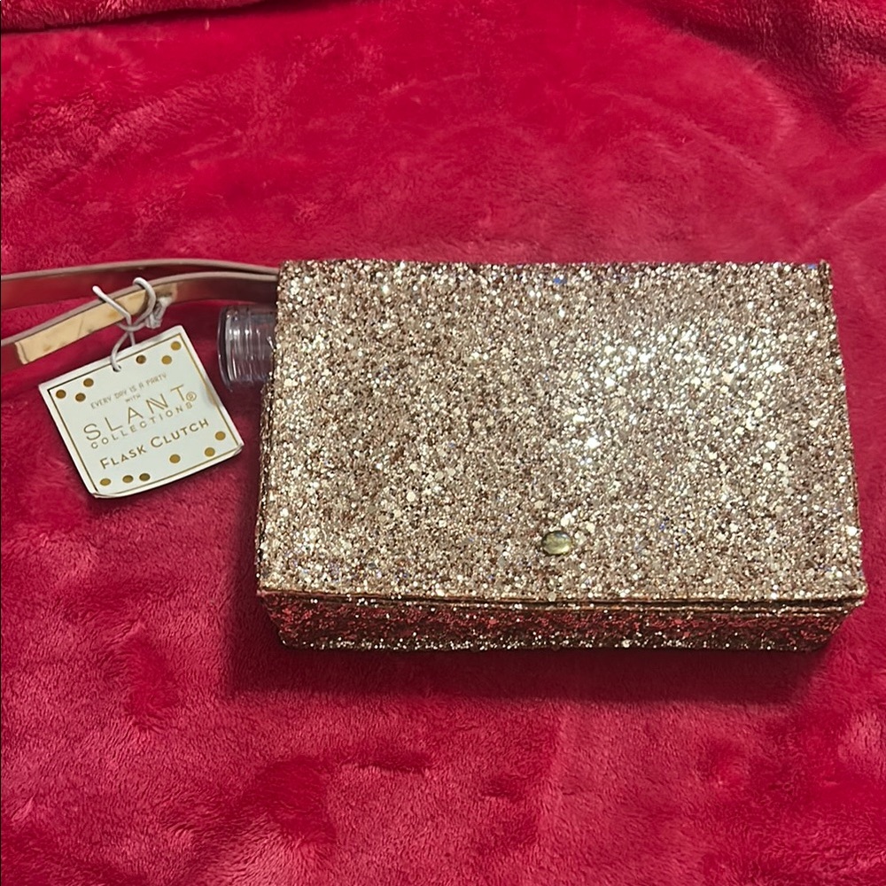 Slant Collections Flask Clutch 16-Ounce Pink Glitter‎